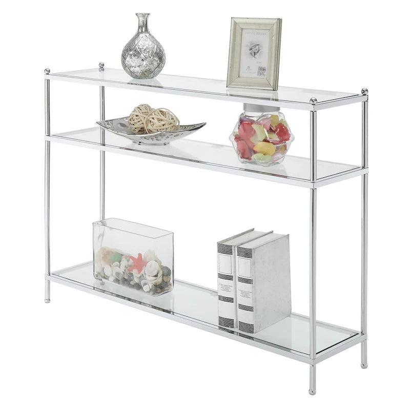 Console 3 niveaux en chrome/verre transparent