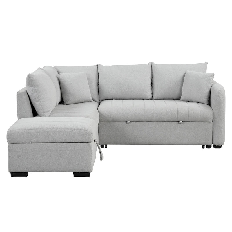Canapé-lit d'angle escamotable de 210 cm avec ottoman, beige, 3 à 4 places