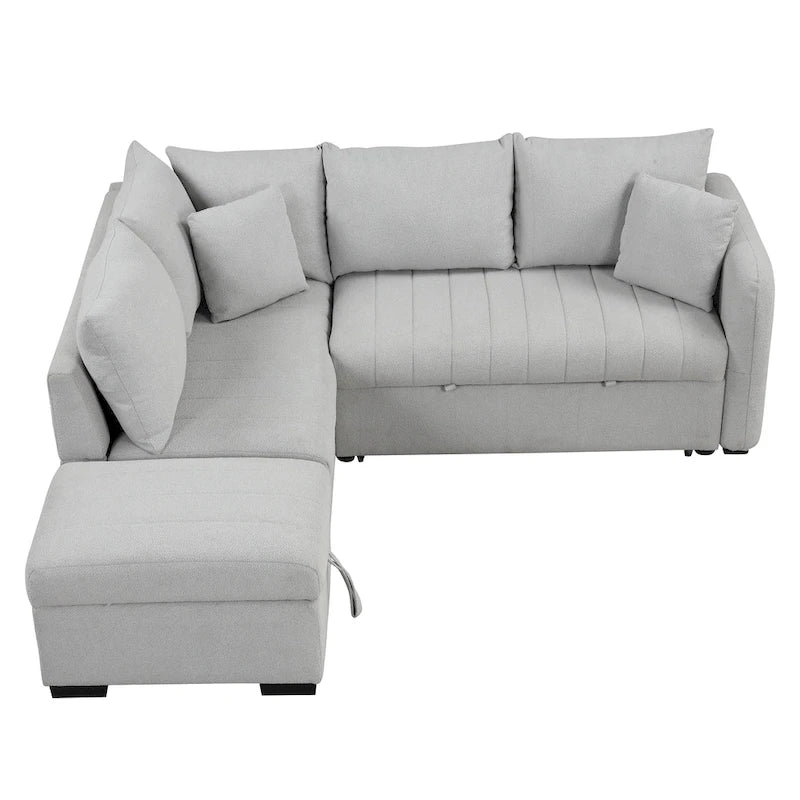Canapé-lit d'angle escamotable de 210 cm avec ottoman, beige, 3 à 4 places