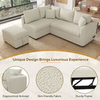 Canapé-lit d'angle escamotable de 210 cm avec ottoman, beige, 3 à 4 places