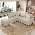 Canapé-lit d'angle escamotable de 210 cm avec ottoman, beige, 3 à 4 places