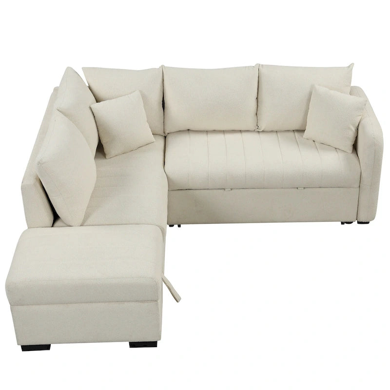 Canapé-lit d'angle escamotable de 210 cm avec ottoman, beige, 3 à 4 places