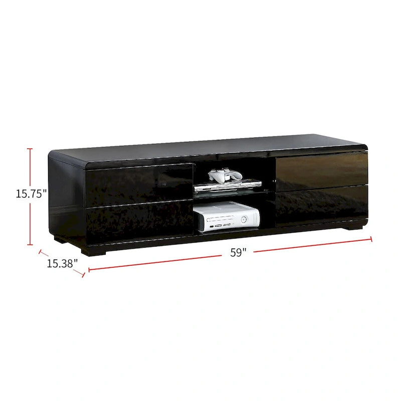 Meuble TV blanc/noir laqué avec 4 tiroirs – Pour 1 pièce