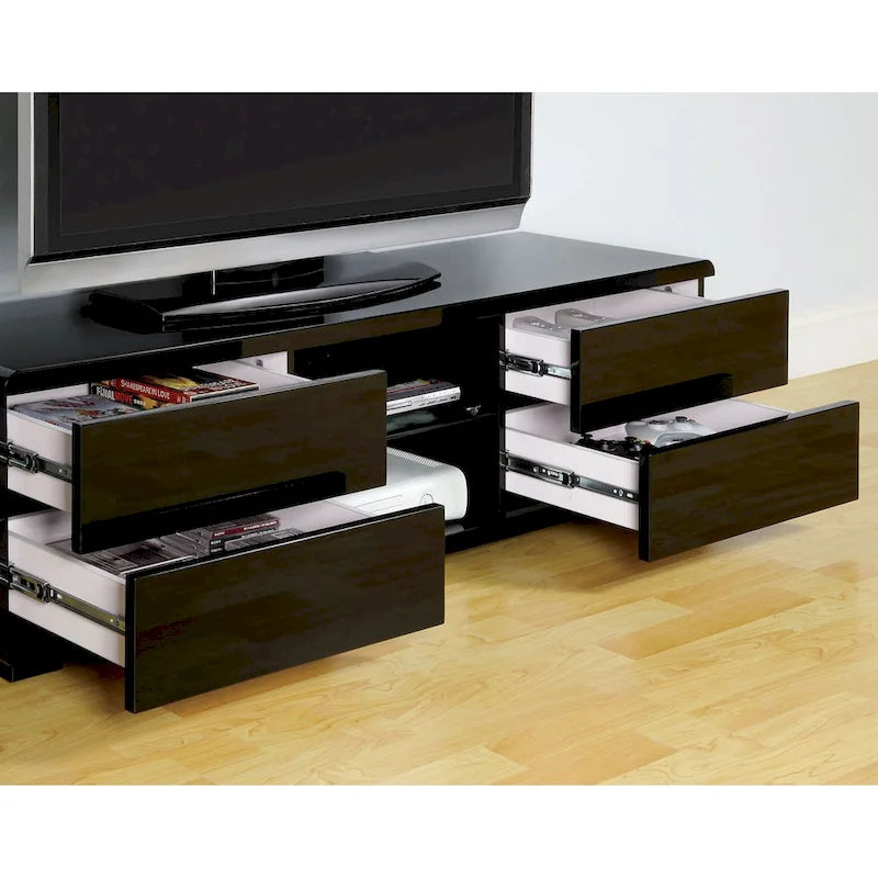 Meuble TV blanc/noir laqué avec 4 tiroirs – Pour 1 pièce