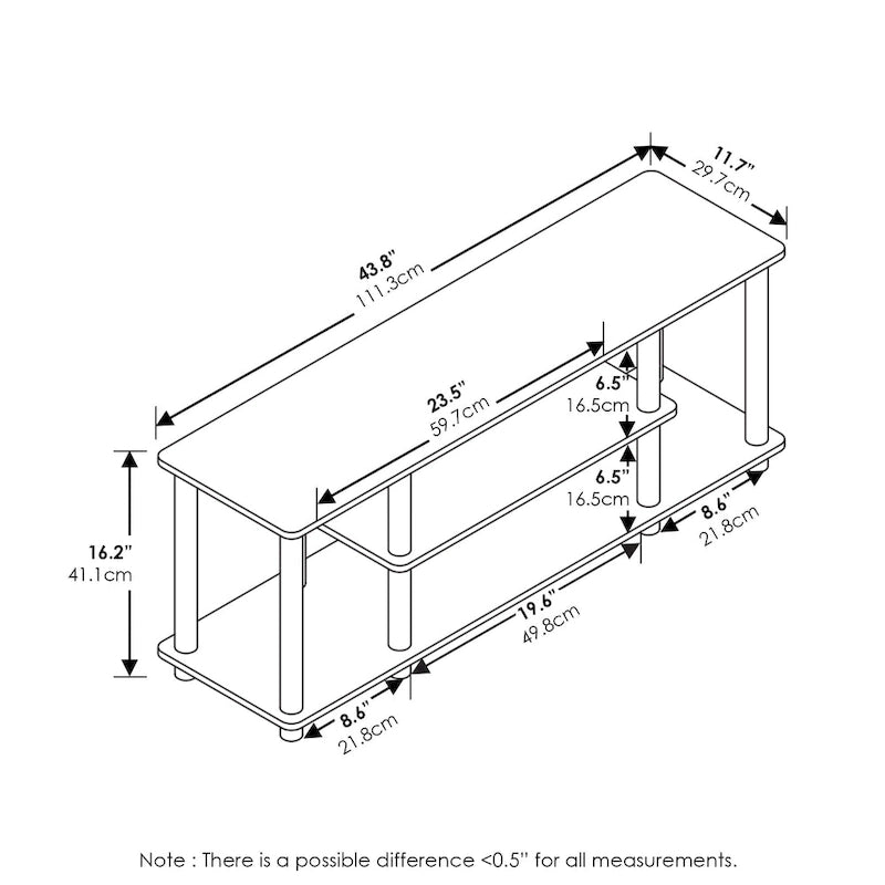 Meuble TV ouvert à 3 niveaux Ambre Pin/Noir & Blanc, assemblage par 1 personne