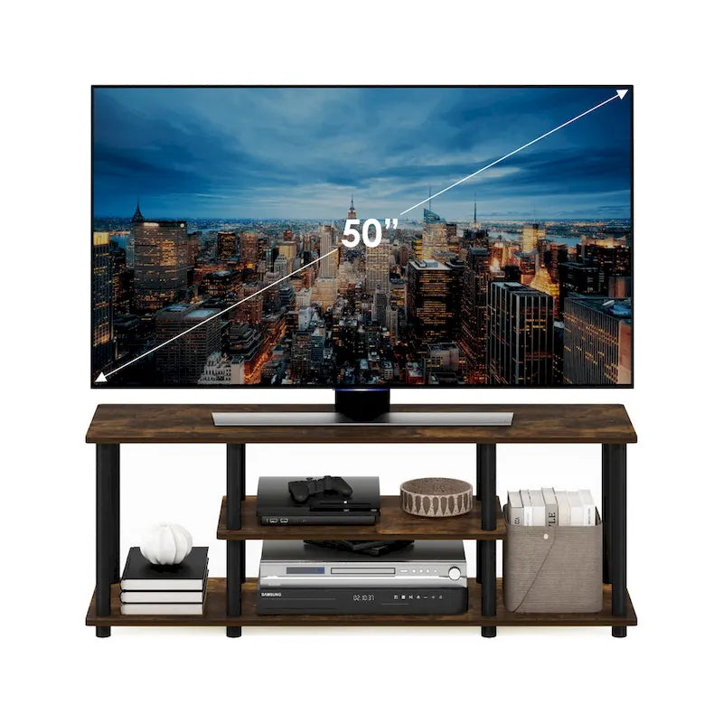 Meuble TV ouvert à 3 niveaux Ambre Pin/Noir & Blanc, assemblage par 1 personne