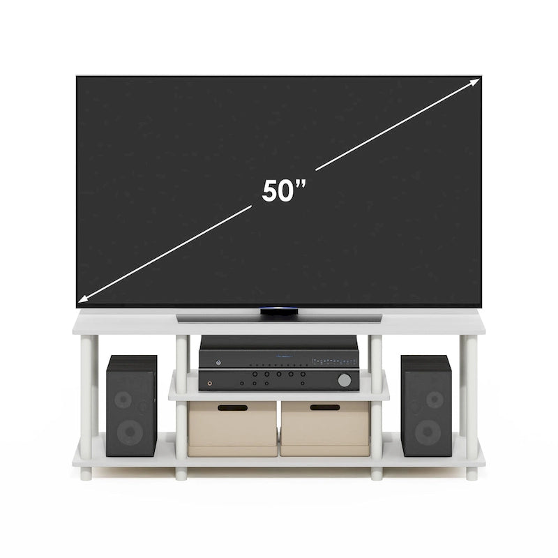 Meuble TV ouvert à 3 niveaux Ambre Pin/Noir & Blanc, assemblage par 1 personne