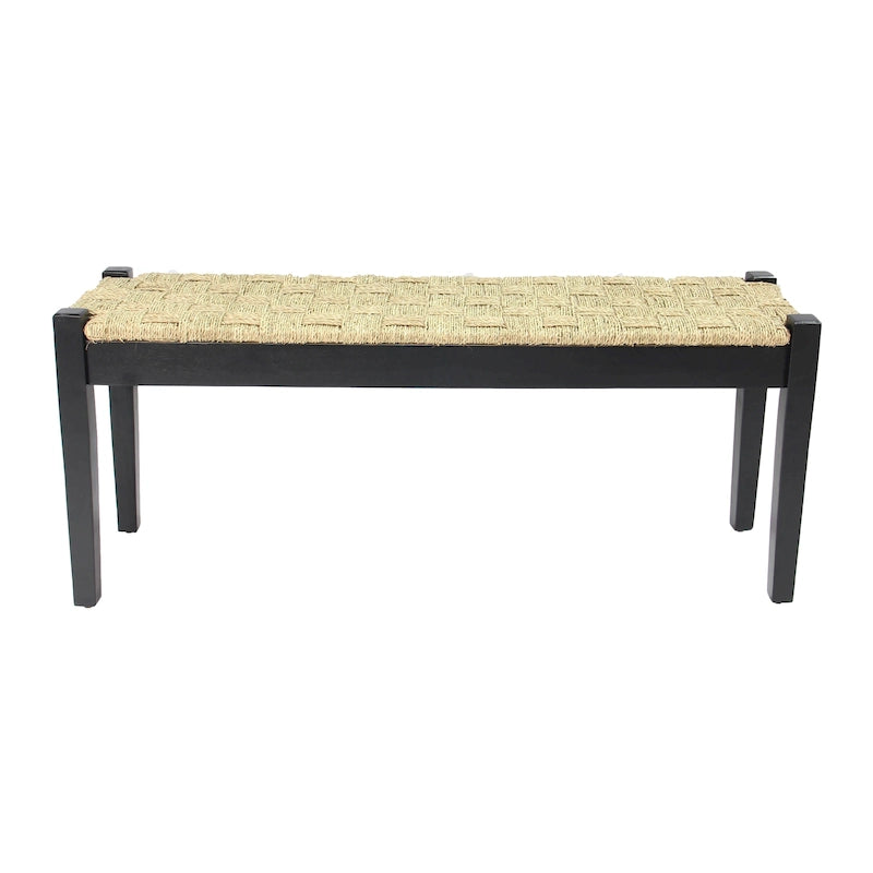 Banc en jonc de mer tressé noir, pieds en bois massif, 1 place