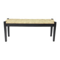 Banc en jonc de mer tressé noir, pieds en bois massif, 1 place