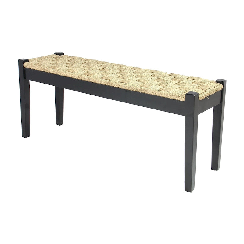 Banc en jonc de mer tressé noir, pieds en bois massif, 1 place