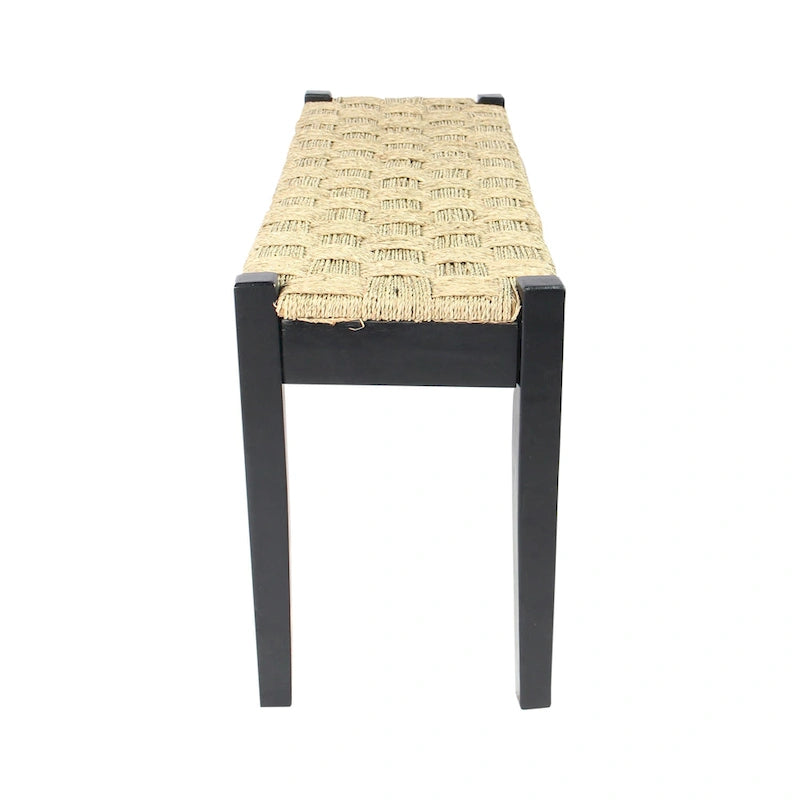 Banc en jonc de mer tressé noir, pieds en bois massif, 1 place