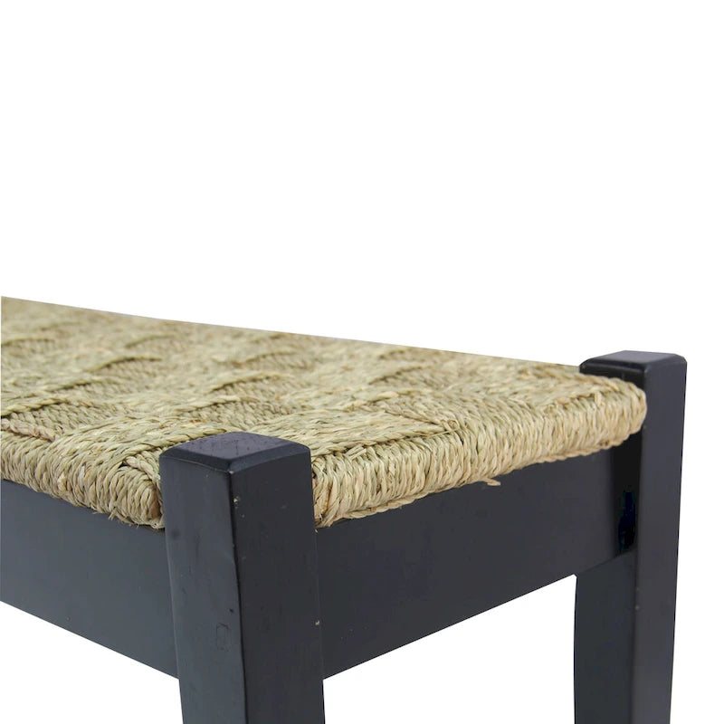 Banc en jonc de mer tressé noir, pieds en bois massif, 1 place