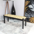 Banc en jonc de mer tressé noir, pieds en bois massif, 1 place