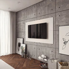 Meuble TV flottant marron et blanc, à fixer au mur, pour téléviseurs jusqu'à 70 pouces