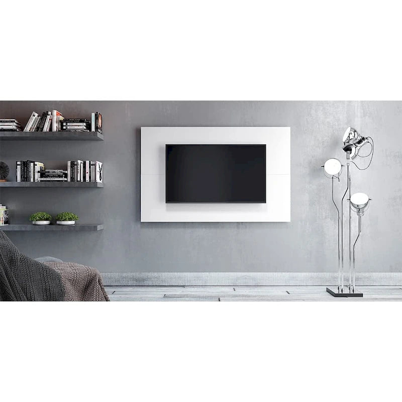 Meuble TV flottant marron et blanc, à fixer au mur, pour téléviseurs jusqu'à 70 pouces