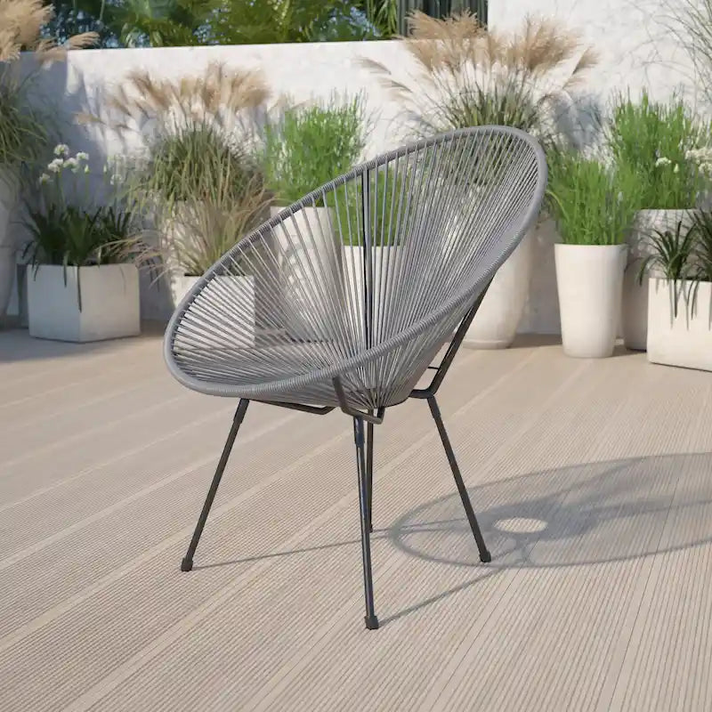 Fauteuil de salon Papasan ovale avec cordons élastiques – Simple, rotin et acier (noir/gris/rouge/blanc)