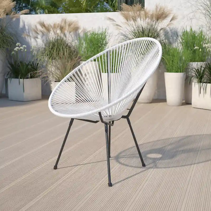 Fauteuil de salon Papasan ovale avec cordons élastiques – Simple, rotin et acier (noir/gris/rouge/blanc)
