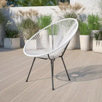 Fauteuil de salon Papasan ovale avec cordons élastiques – Simple, rotin et acier (noir/gris/rouge/blanc)