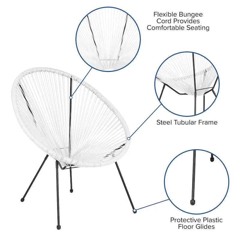 Fauteuil de salon Papasan ovale avec cordons élastiques – Simple, rotin et acier (noir/gris/rouge/blanc)