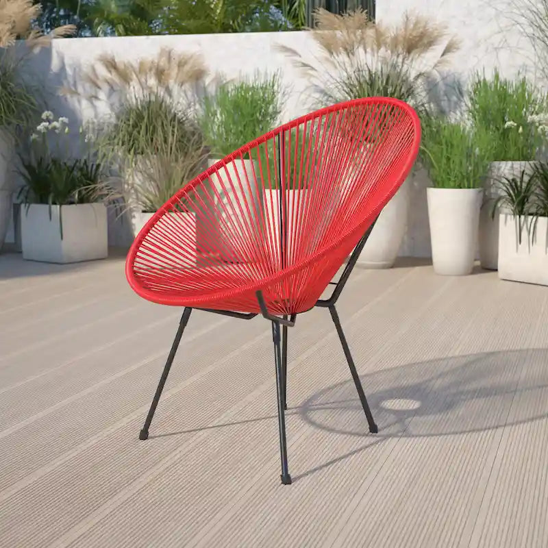 Fauteuil de salon Papasan ovale avec cordons élastiques – Simple, rotin et acier (noir/gris/rouge/blanc)