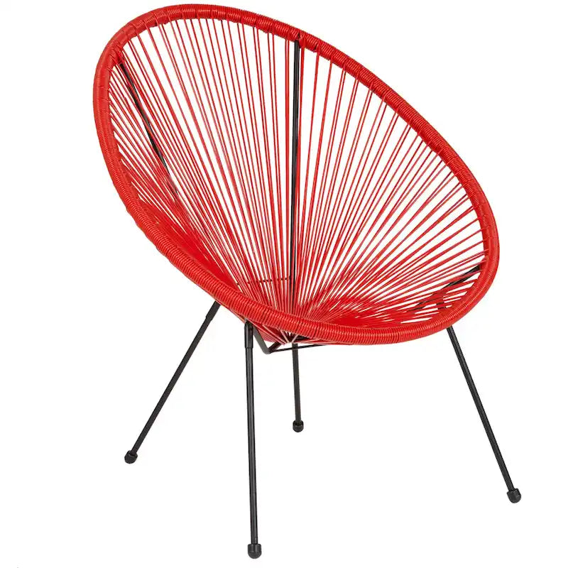 Fauteuil de salon Papasan ovale avec cordons élastiques – Simple, rotin et acier (noir/gris/rouge/blanc)