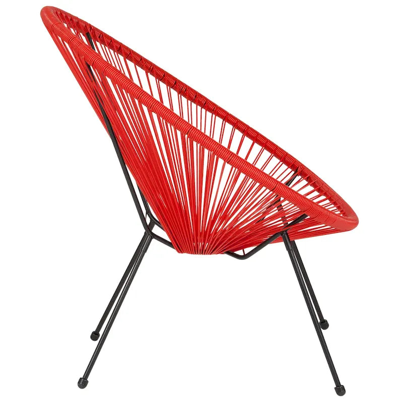 Fauteuil de salon Papasan ovale avec cordons élastiques – Simple, rotin et acier (noir/gris/rouge/blanc)