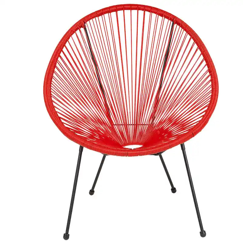 Fauteuil de salon Papasan ovale avec cordons élastiques – Simple, rotin et acier (noir/gris/rouge/blanc)