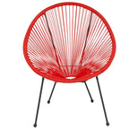Fauteuil de salon Papasan ovale avec cordons élastiques – Simple, rotin et acier (noir/gris/rouge/blanc)
