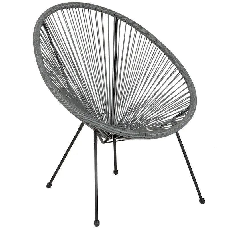Fauteuil de salon Papasan ovale avec cordons élastiques – Simple, rotin et acier (noir/gris/rouge/blanc)