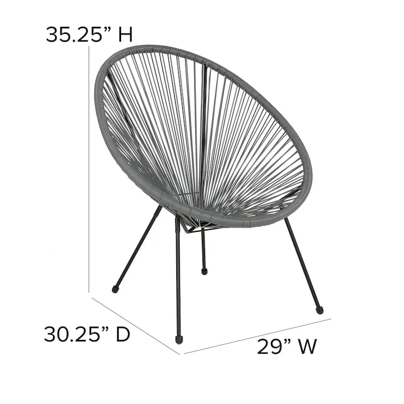 Fauteuil de salon Papasan ovale avec cordons élastiques – Simple, rotin et acier (noir/gris/rouge/blanc)
