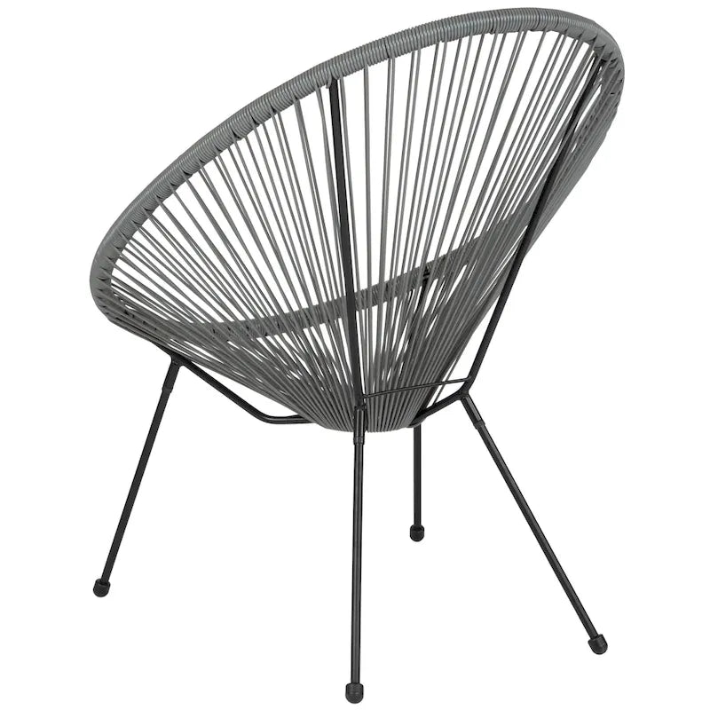 Fauteuil de salon Papasan ovale avec cordons élastiques – Simple, rotin et acier (noir/gris/rouge/blanc)