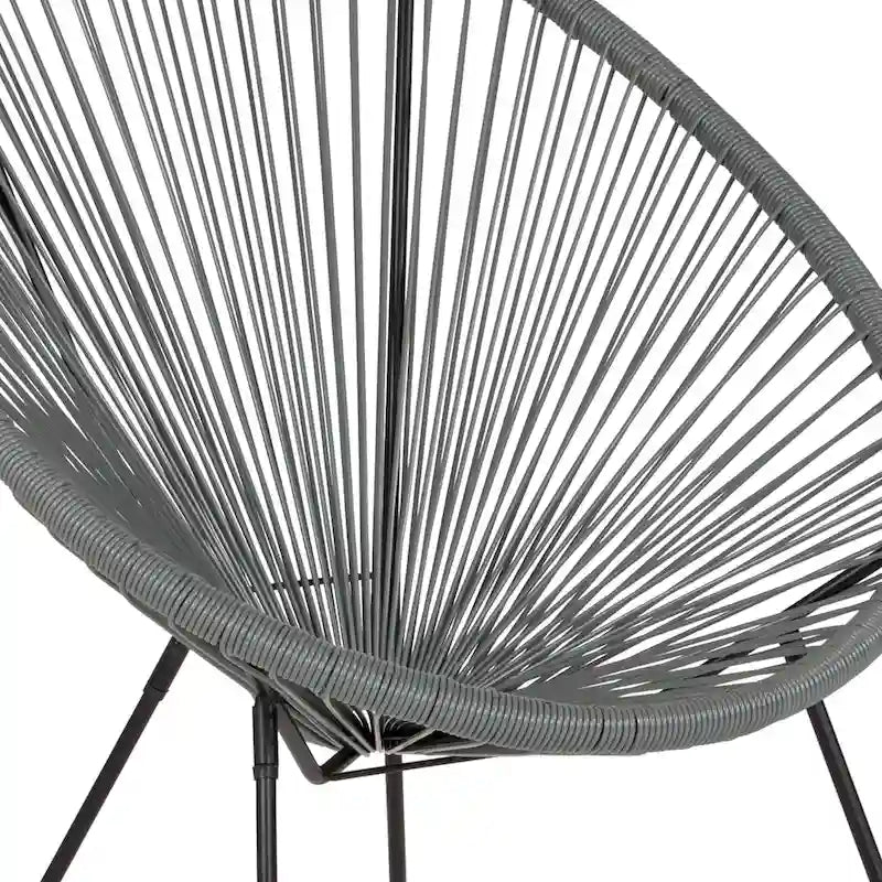 Fauteuil de salon Papasan ovale avec cordons élastiques – Simple, rotin et acier (noir/gris/rouge/blanc)