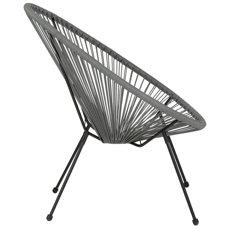 Fauteuil de salon Papasan ovale avec cordons élastiques – Simple, rotin et acier (noir/gris/rouge/blanc)