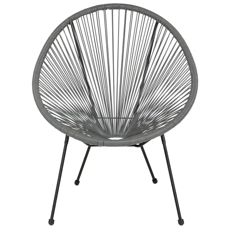 Fauteuil de salon Papasan ovale avec cordons élastiques – Simple, rotin et acier (noir/gris/rouge/blanc)