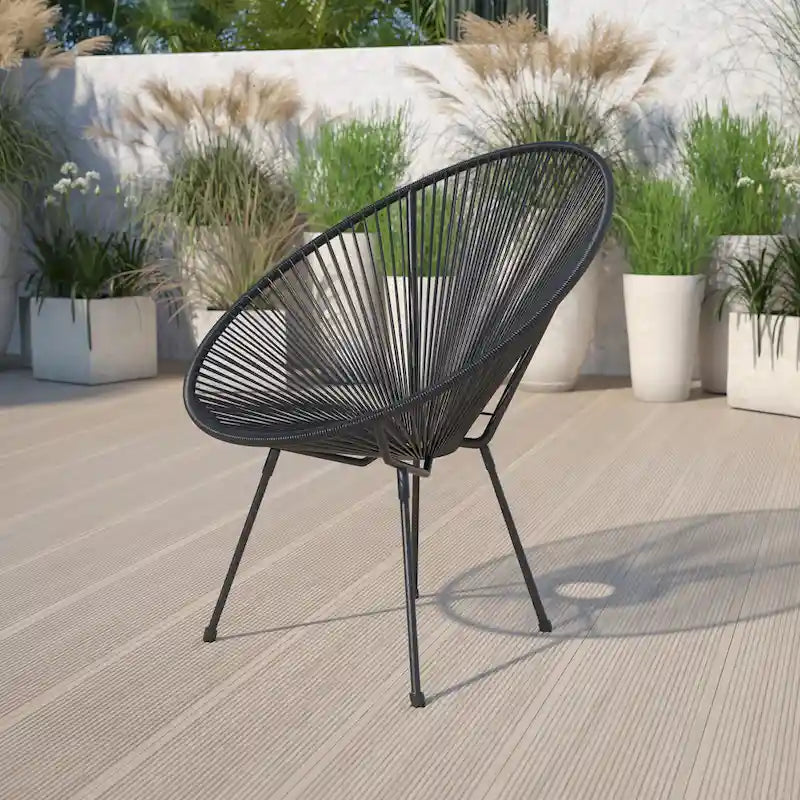 Fauteuil de salon Papasan ovale avec cordons élastiques – Simple, rotin et acier (noir/gris/rouge/blanc)
