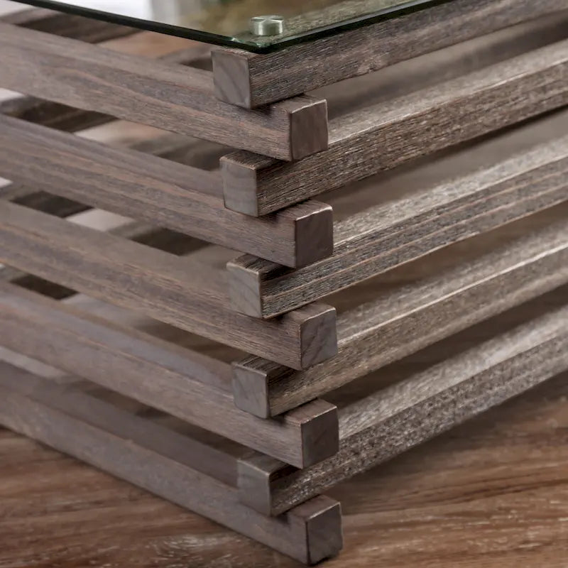 Table basse contemporaine en bois et verre grise de 122 cm