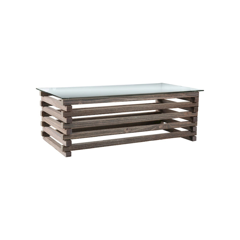 Table basse contemporaine en bois et verre grise de 122 cm