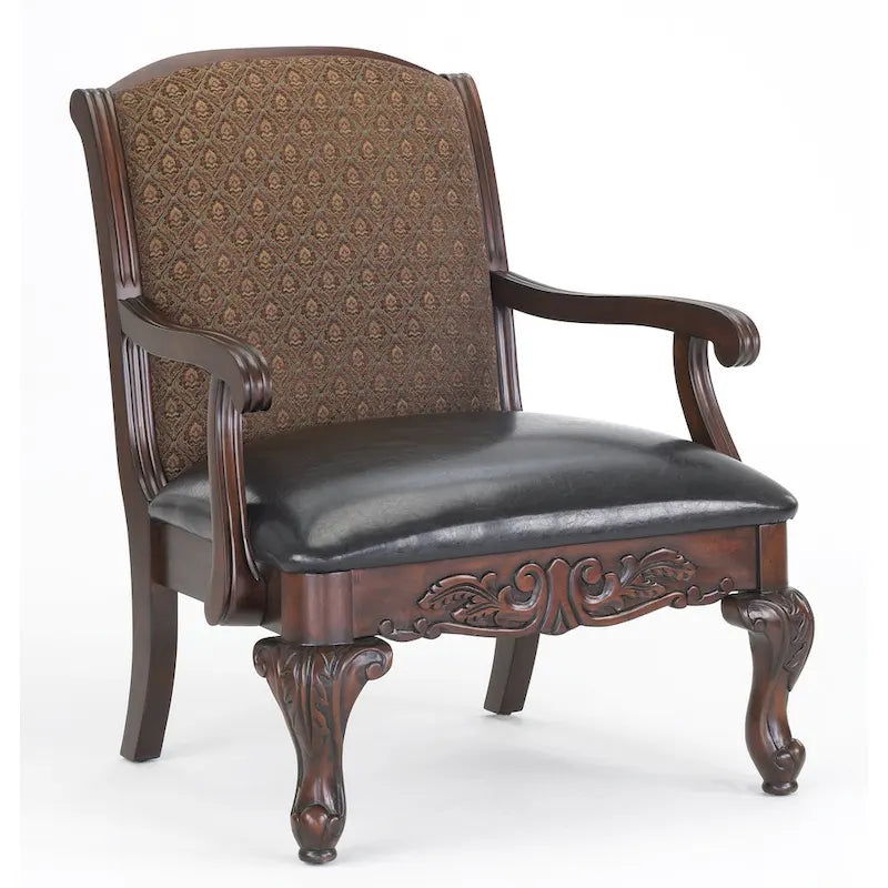 Fauteuil d'appoint traditionnel marron, une place — Finition noyer, détails en bois sculpté