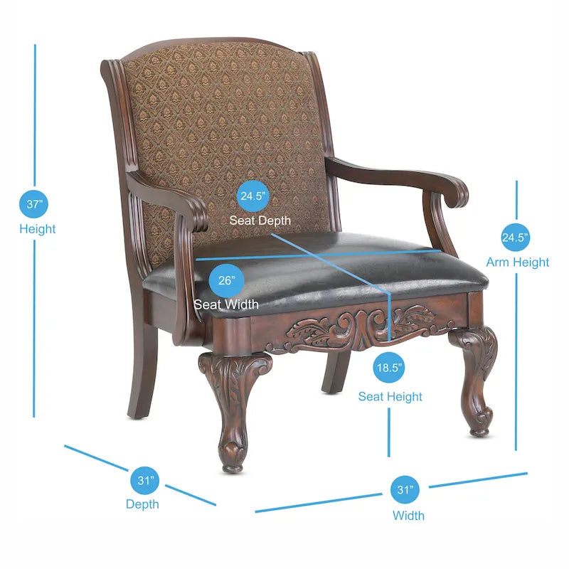 Fauteuil d'appoint traditionnel marron, une place — Finition noyer, détails en bois sculpté