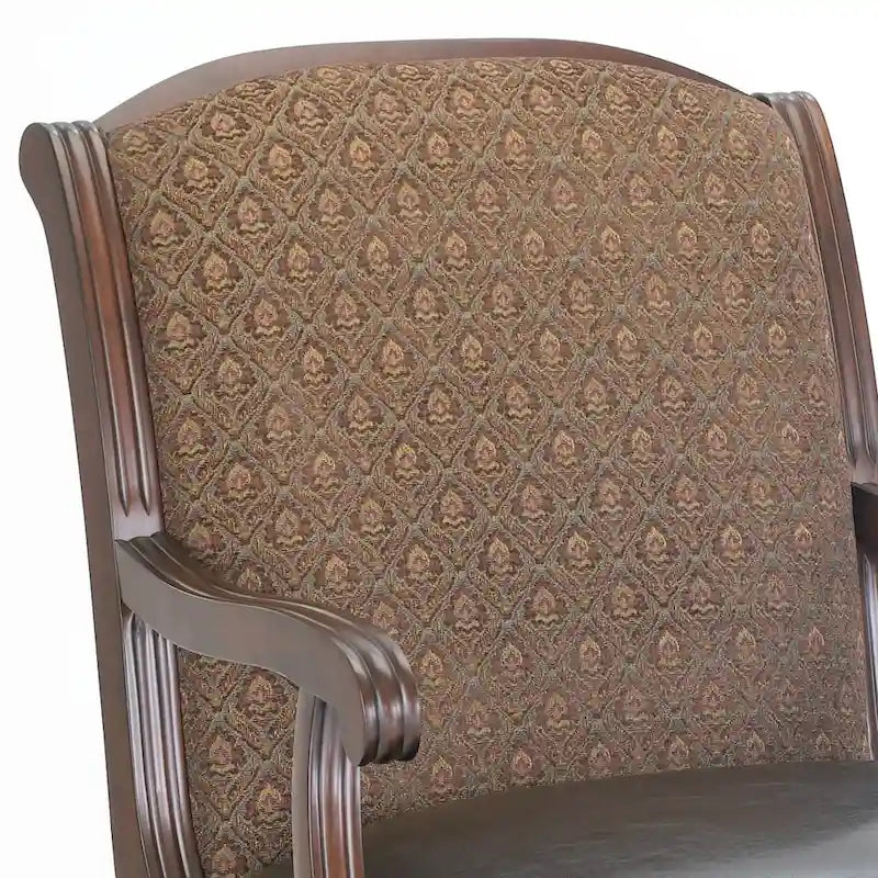 Fauteuil d'appoint traditionnel marron, une place — Finition noyer, détails en bois sculpté