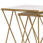 Tables gigognes en marbre blanc et doré, lot de 2