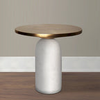 Table d'appoint ronde Accent, Laiton et Blanc, Plateau en aluminium avec base en marbre