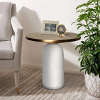 Table d'appoint ronde Accent, Laiton et Blanc, Plateau en aluminium avec base en marbre