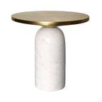 Table d'appoint ronde Accent, Laiton et Blanc, Plateau en aluminium avec base en marbre