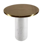 Table d'appoint ronde Accent, Laiton et Blanc, Plateau en aluminium avec base en marbre