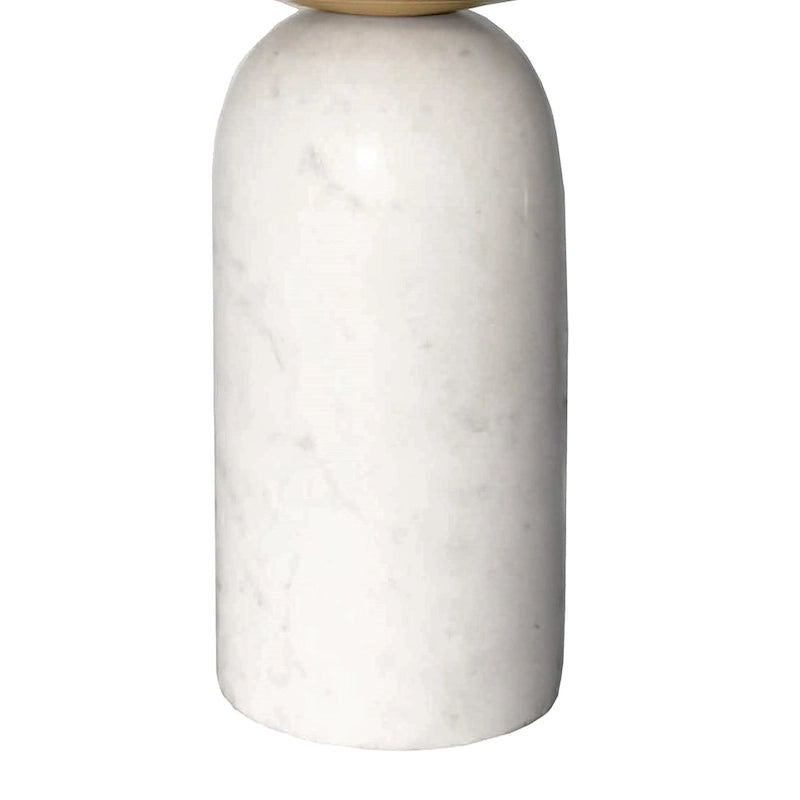 Table d'appoint ronde Accent, Laiton et Blanc, Plateau en aluminium avec base en marbre