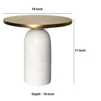 Table d'appoint ronde Accent, Laiton et Blanc, Plateau en aluminium avec base en marbre
