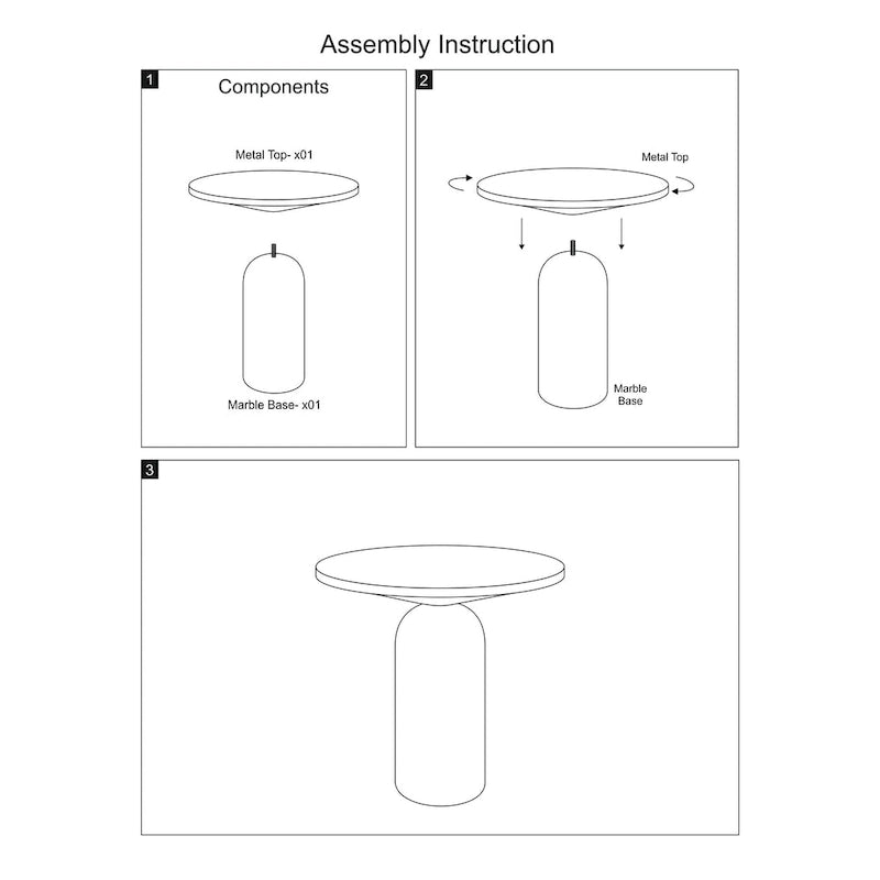 Table d'appoint ronde Accent, Laiton et Blanc, Plateau en aluminium avec base en marbre