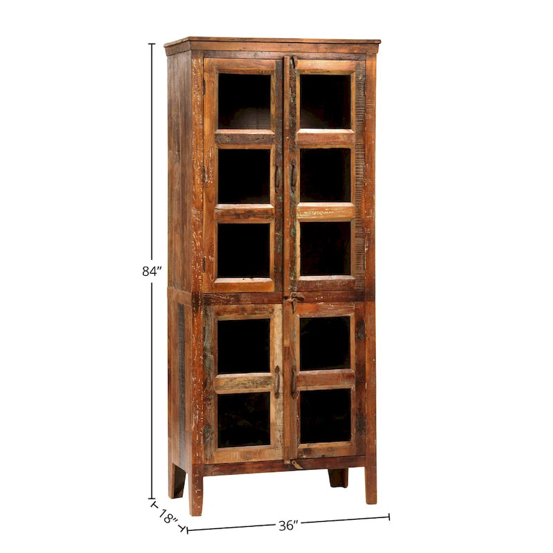 Armoire de rangement haute à porte vitrée, brun moyen, style simple