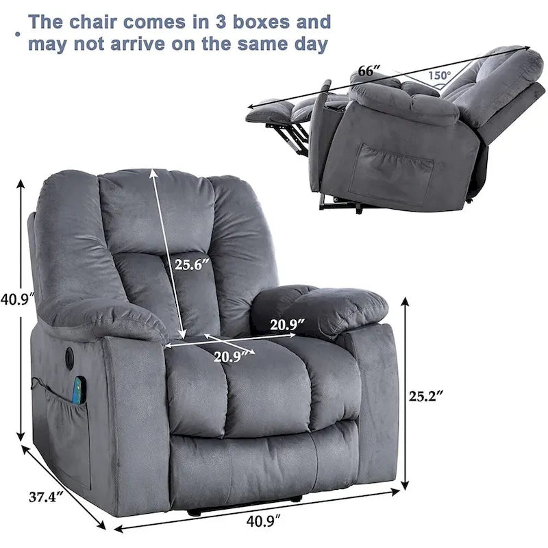 Fauteuil inclinable électrique releveur avec massage, une place, Gris/Beige/Noir/Camel